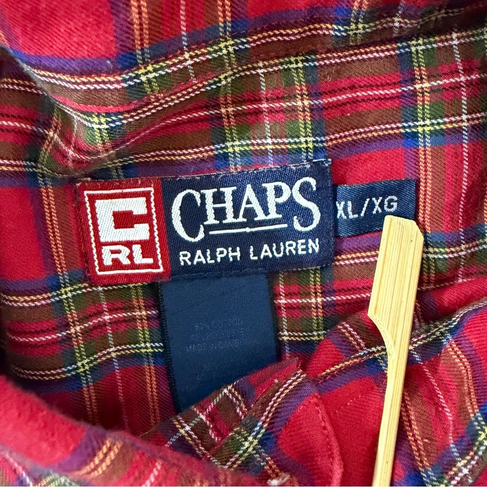 Vintage Chaps Ralph Lauren Men’s XL Red Tartan Plaid Button Down Dress Shirt - Picture 5 of 12